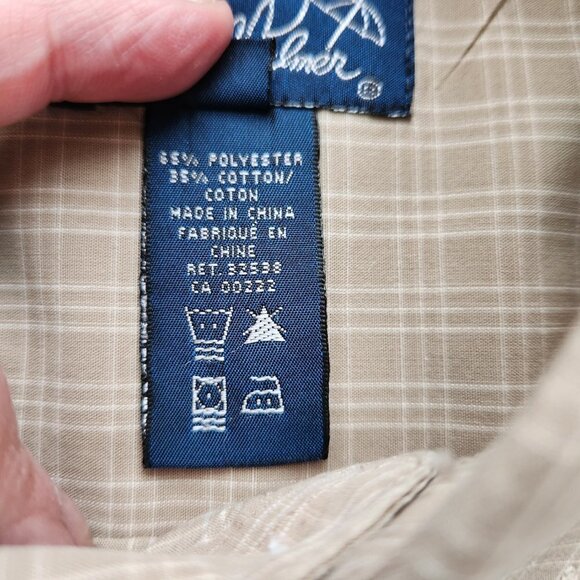 Arnold Palmer Plaid Shirt Men's Large 16.5 Long Sleeve Button Down Tan and White - Picture 3 of 10